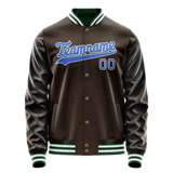 Custom Brown Teal Solid Color Varsity Letterman Jacket