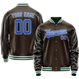 Custom Brown Teal Solid Color Varsity Letterman Jacket