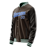 Custom Brown Teal Solid Color Varsity Letterman Jacket