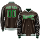 Custom Brown Neon-Green Solid Color Varsity Letterman Jacket