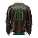 Custom Brown Kelly-Green Solid Color Varsity Letterman Jacket