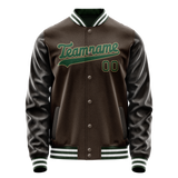 Custom Brown Kelly-Green Solid Color Varsity Letterman Jacket