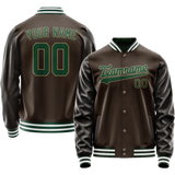 Custom Brown Kelly-Green Solid Color Varsity Letterman Jacket
