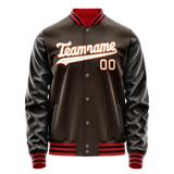 Custom Brown White Solid Color Varsity Letterman Jacket