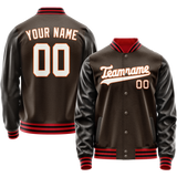 Custom Brown White Solid Color Varsity Letterman Jacket