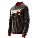 Custom Brown White Solid Color Varsity Letterman Jacket