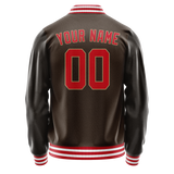 Custom Brown Red Solid Color Varsity Letterman Jacket