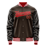 Custom Brown Red Solid Color Varsity Letterman Jacket