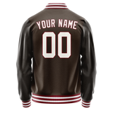 Custom Brown White Solid Color Varsity Letterman Jacket