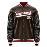 Custom Brown White Solid Color Varsity Letterman Jacket