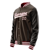 Custom Brown White Solid Color Varsity Letterman Jacket