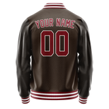 Custom Brown Red Solid Color Varsity Letterman Jacket