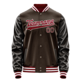 Custom Brown Red Solid Color Varsity Letterman Jacket