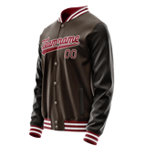 Custom Brown Red Solid Color Varsity Letterman Jacket