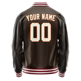Custom Brown Gray Solid Color Varsity Letterman Jacket