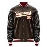 Custom Brown Gray Solid Color Varsity Letterman Jacket
