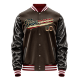 Custom Brown Cream Vintage Usa Flag Varsity Letterman Jacket