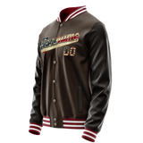Custom Brown Cream Vintage Usa Flag Varsity Letterman Jacket