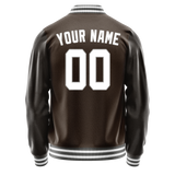 Custom Brown White Solid Color Varsity Letterman Jacket