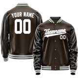 Custom Brown White Solid Color Varsity Letterman Jacket
