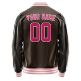 Custom Brown Pink Solid Color Varsity Letterman Jacket