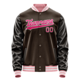 Custom Brown Pink Solid Color Varsity Letterman Jacket