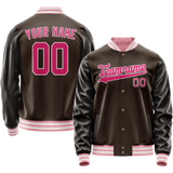 Custom Brown Pink Solid Color Varsity Letterman Jacket