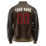 Custom Brown White Solid Color Varsity Letterman Jacket