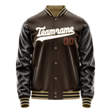 Custom Brown White Solid Color Varsity Letterman Jacket