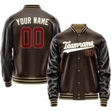 Custom Brown White Solid Color Varsity Letterman Jacket