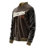 Custom Brown White Solid Color Varsity Letterman Jacket