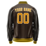 Custom Brown Gold Solid Color Varsity Letterman Jacket