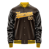 Custom Brown Gold Solid Color Varsity Letterman Jacket