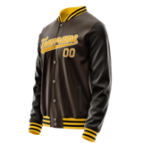 Custom Brown Gold Solid Color Varsity Letterman Jacket