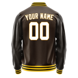Custom Brown White Solid Color Varsity Letterman Jacket