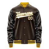 Custom Brown White Solid Color Varsity Letterman Jacket