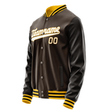 Custom Brown White Solid Color Varsity Letterman Jacket