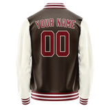 Custom Brown Cream Solid Color Varsity Letterman Jacket