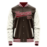 Custom Brown Cream Solid Color Varsity Letterman Jacket
