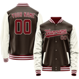 Custom Brown Cream Solid Color Varsity Letterman Jacket