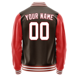 Custom Brown Texas-Orange Solid Color Varsity Letterman Jacket