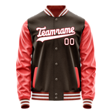 Custom Brown Texas-Orange Solid Color Varsity Letterman Jacket