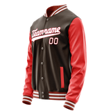Custom Brown Texas-Orange Solid Color Varsity Letterman Jacket