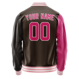 Custom Brown Pink Split Varsity Letterman Jacket