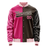 Custom Brown Pink Split Varsity Letterman Jacket
