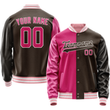 Custom Brown Pink Split Varsity Letterman Jacket