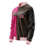 Custom Brown Pink Split Varsity Letterman Jacket
