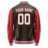Custom Brown Crimson Solid Color Varsity Letterman Jacket