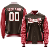 Custom Brown Crimson Solid Color Varsity Letterman Jacket