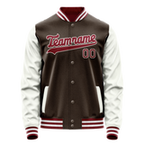 Custom Brown White Solid Color Varsity Letterman Jacket